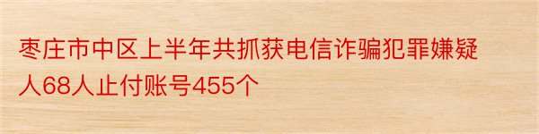 枣庄市中区上半年共抓获电信诈骗犯罪嫌疑人68人止付账号455个